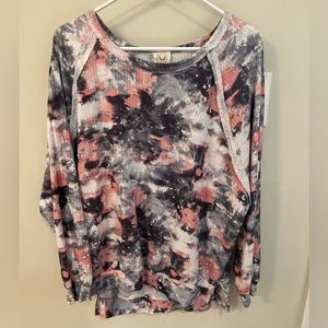 Long sleeve tie dye waffle knit top. Small (very big small)